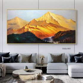 Handmade Gold Mountain Oil Painting on Canvas Original Landscape Painting Winter Snow Scene Murals Custom Painting Home Decor (size: 50x100cm)