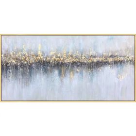 100% Handmade Gold Foil Abstract Oil Painting Wall Art Modern Minimalist Blue Abstract Picture Canvas Home Decor For Living Room No Frame (size: 75x150cm)