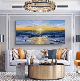 Abstract Wall Decor Palette Knife Oil Painting Seascape Picture Unframed Acrylic Canvas Wall Art Handmade Decorative Item (size: 60x90cm)