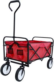 Folding Wagon Garden Shopping Beach Cart (Color: Red)