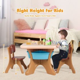 Kids Activity Table and Chair Set Play Furniture with Storage (Color: Coffee)