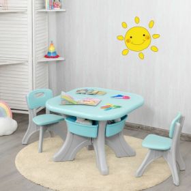 Kids Activity Table and Chair Set Play Furniture with Storage (Color: Blue)